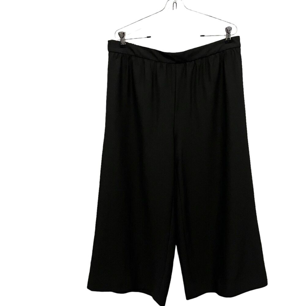 Chico's Pants Womens Size 10 Wide Leg Cropped Black Easy Travel Packable Pull On